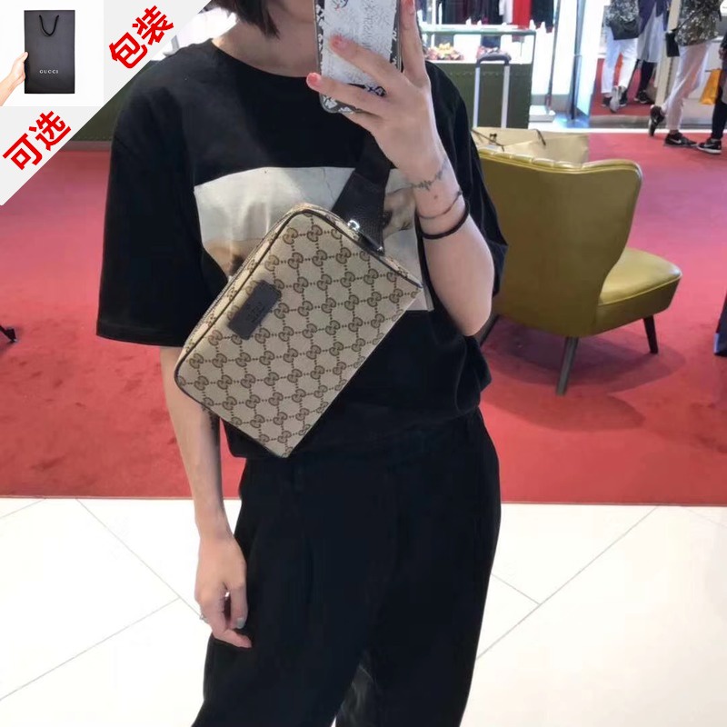 Gucci khakqi canvas waist bag men's and women's chest bag fashion zipper men's bag European purchasi