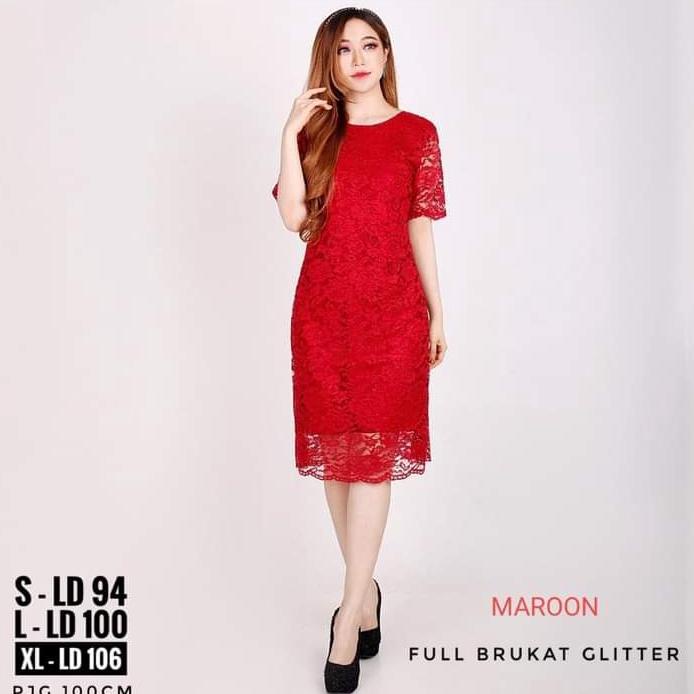 DRESS KONDANGAN WANITA KOREA TALI PITA DI PINGGANG DRES BROKAT PENDEK DREES MIDI NATAL IMLEK AKHIR T