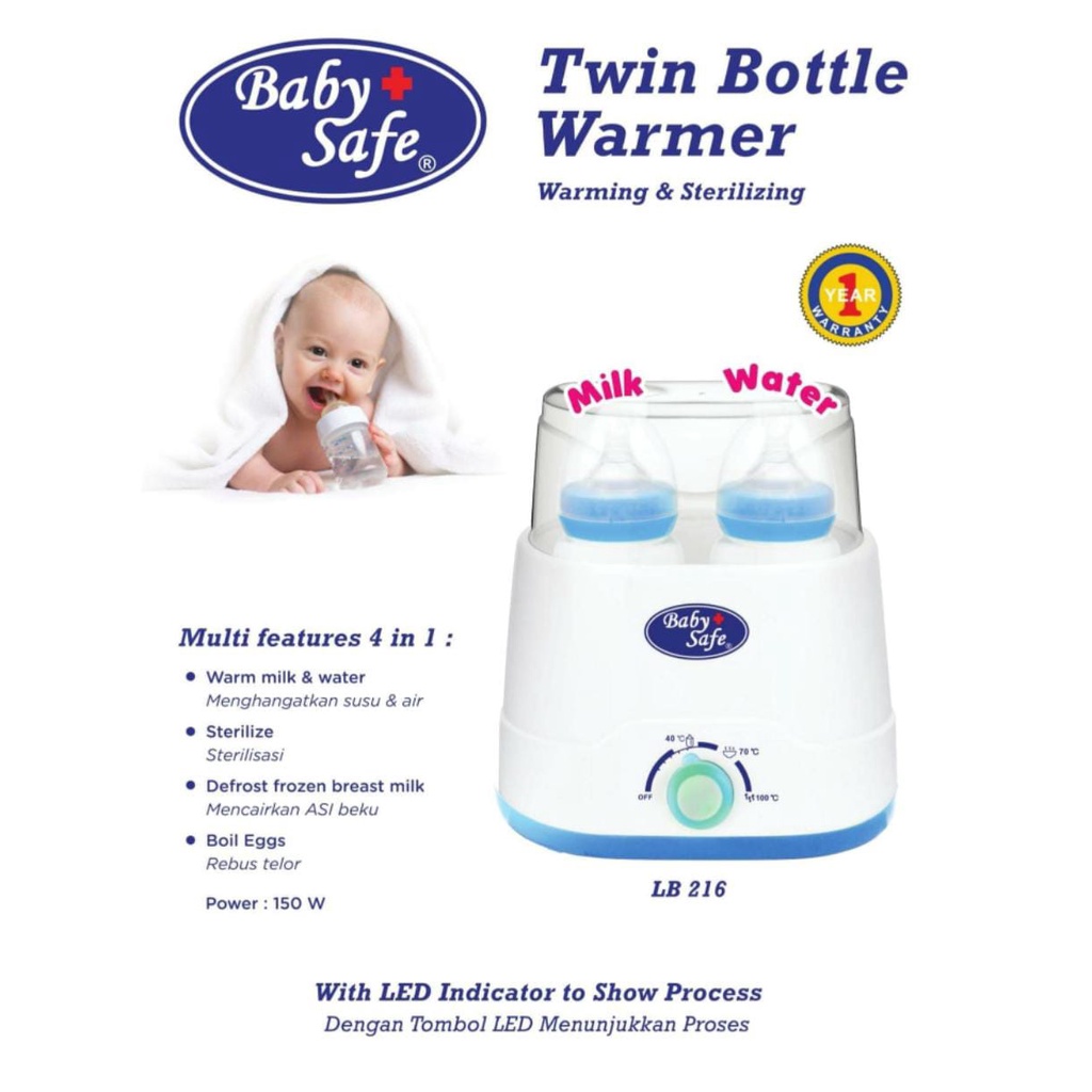 Baby Safe LB216 Twin Bottle Warmer Alat Steril Penghangat Botol Susu Anak Bayi