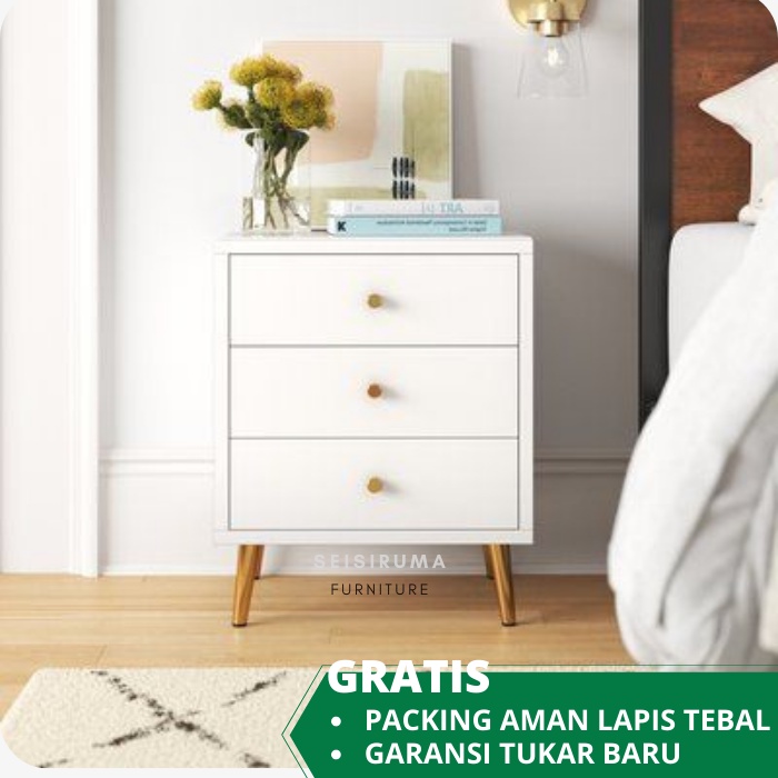 Meja Nakas Minimalis Kamar Tidur 3 Laci Modern SHW