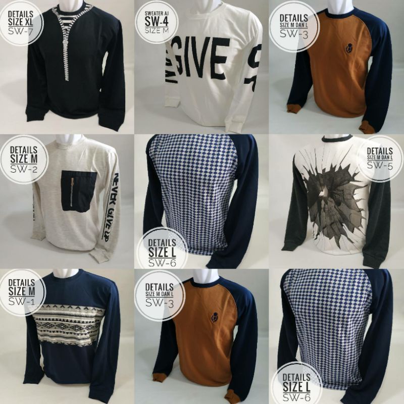 Sweater Kaos Pria Details dll size M L XL Geser ya.....