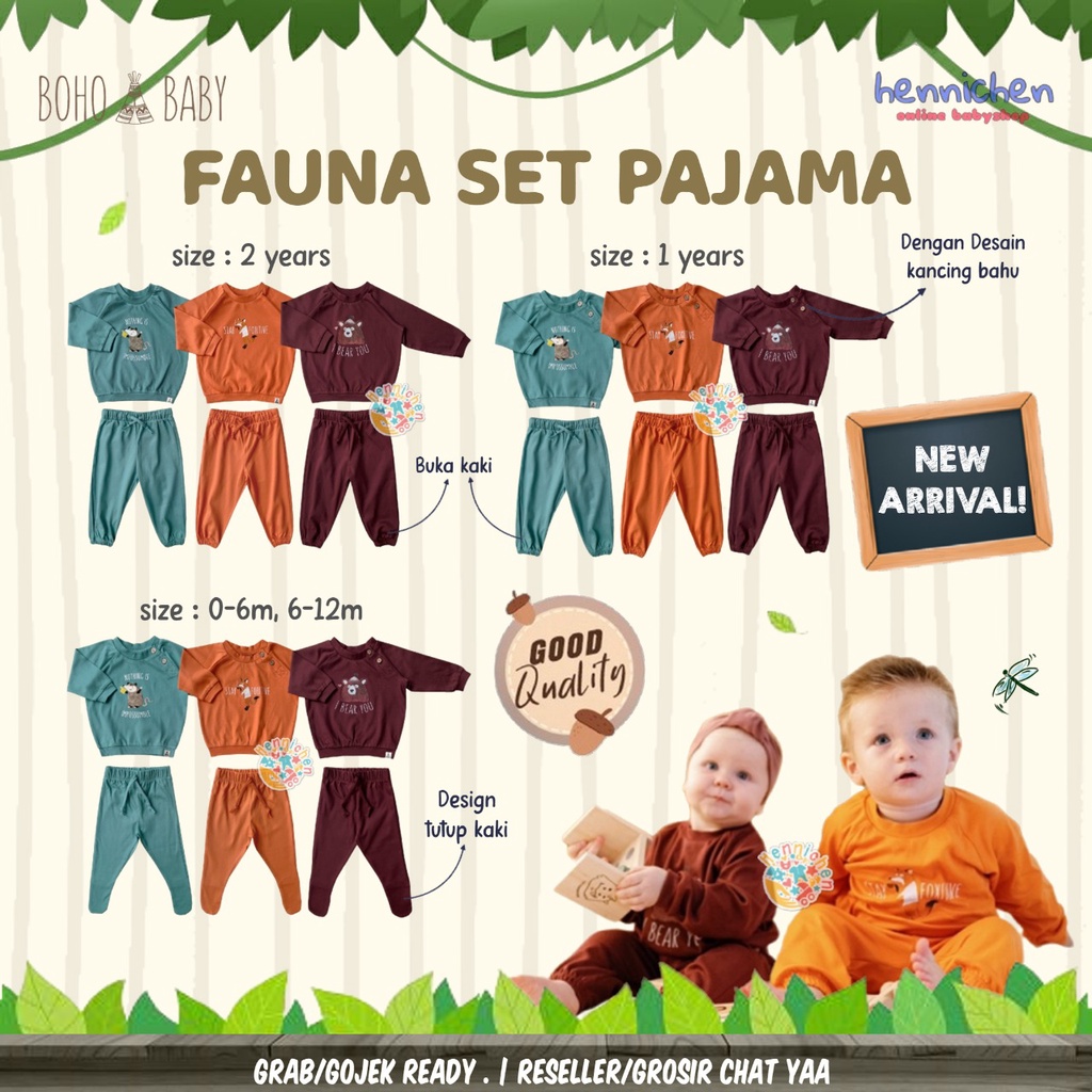 BOHO BABY FAUNA SET Pajama Piyama Anak Setelan anak 0 - 2 Tahun BOHOBABY BOHOPANNA