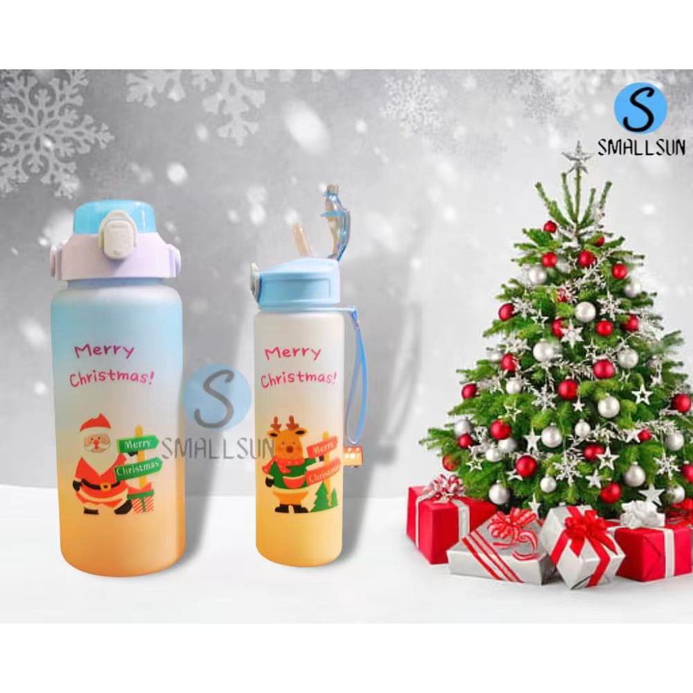 Botol Minum 2in1 Viral Gradiasi 2l and 900ml Merry CHRISTMAS  Free Sticker BZ1007