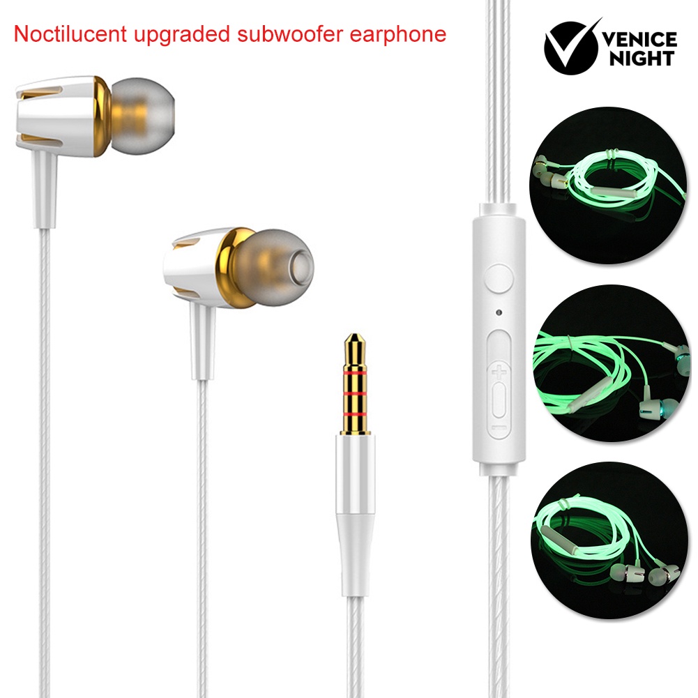 (VNEP) (Berkabel) 3.5mm Plug Bercahaya Kawat Berat Bass Musik Earphone Olahraga Headset dengan Mic