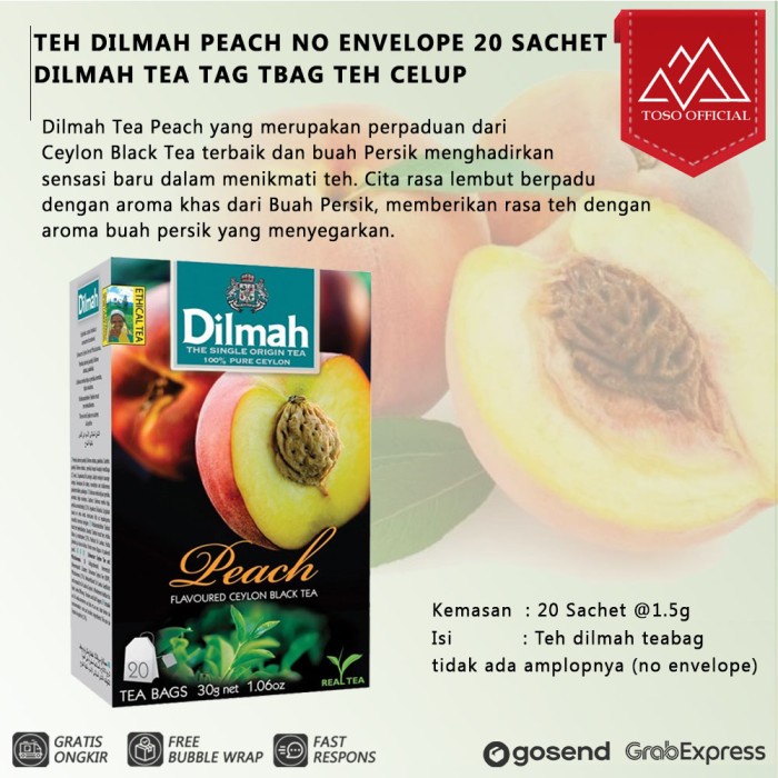 

Sale TEH DILMAH PEACH NO ENVELOPE 20 SACHET DILMAH TEA TAG TBAG TEH CELUP /TEH DIET/TEH