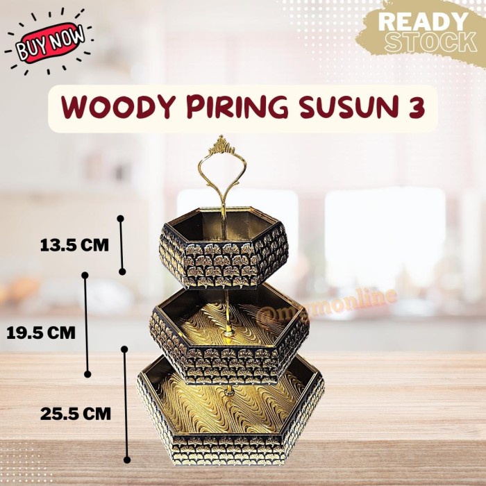 Woody Piring susun elegant 3in1 tempat kue permen pesta modern