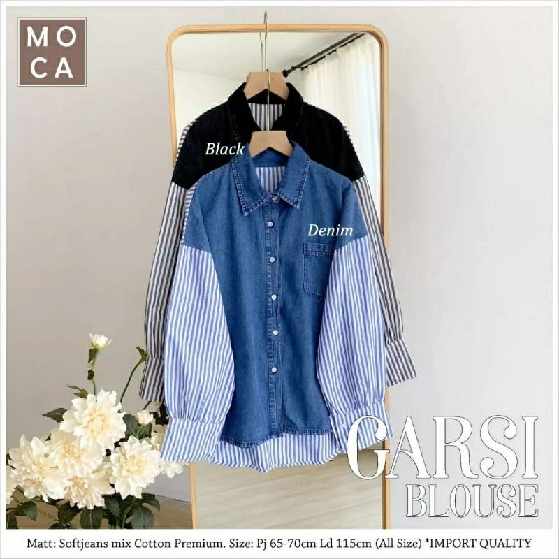 Garsi Blouse, BLOUSE WANITA CANTIK FIT XXLD 115 BAHAN SOFT JEANS MIX KATUN PREMIUM TERMURAH OOTD