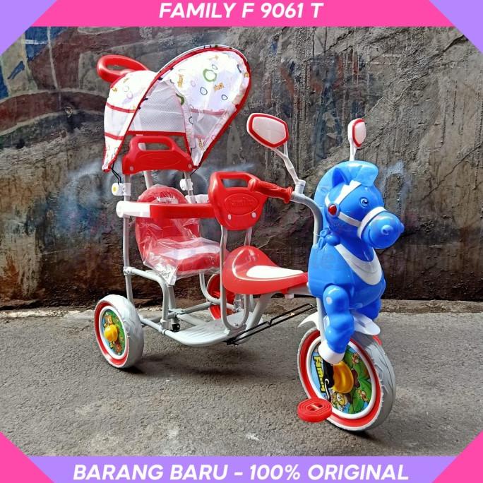 Sepeda Anak Roda 3 Tiga Tricycle Family 9061 Boncengan Mainan Kuda stock ada