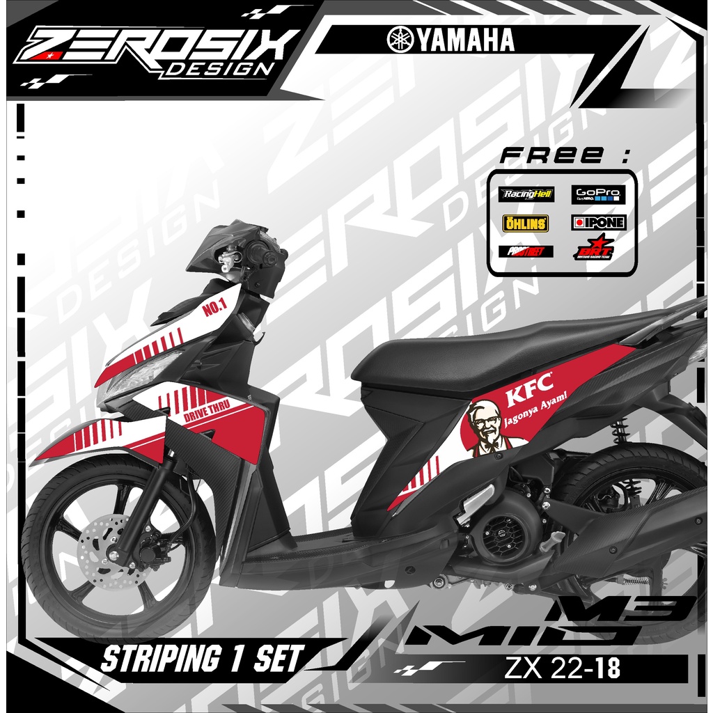 Sticker striping Mio M3 variasi stiker lis body terbaru Racing ZX 22 18 KFC