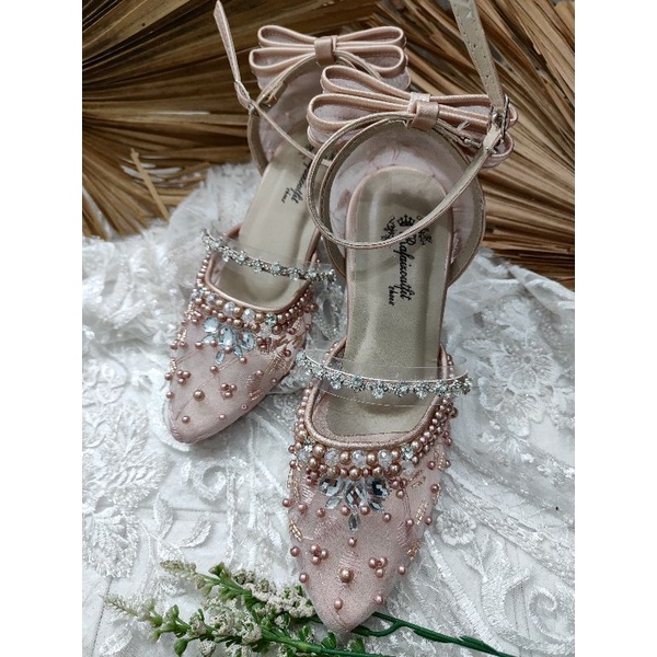 sepatu wanita zaneta rosegold 7cm kaca