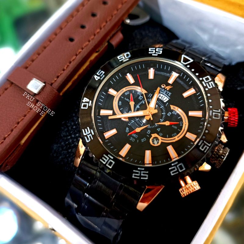 JAM TANGAN PRIA MIRETE ORI DUA TALI ANTI AIR TANGGAL HARI AKTIF, STRAP RANTAI ANTI KARAT KUARSA ANALOG TERLARIS MEWAH ELEGAN / DUA TALI / IMPORT / ORIGINAL / TAHAN AIR / JAM MIRETE / PRIA / COWOK / COD / JAM TANGAN MIRETE A