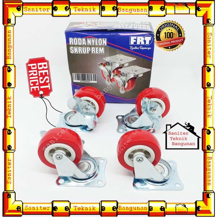Roda Roda Kastor Frt Merah + Rem-Roda Toley Troli Etalase Meja 2" Inch