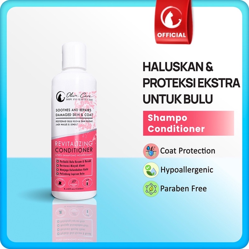 Olive Care Shampoo kucing 60ml  Revitalizing Conditioner untuk bulu rusak kusam