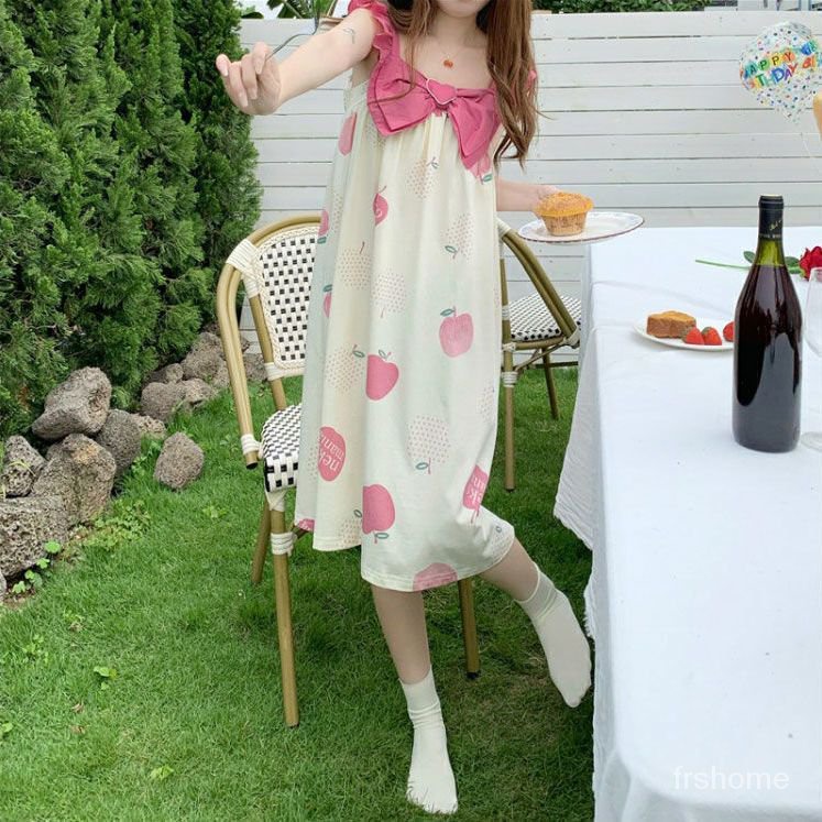 ins manis angin piyama musim panas wanita busur baru lucu kecil suspender piyama piyama wanita pakai