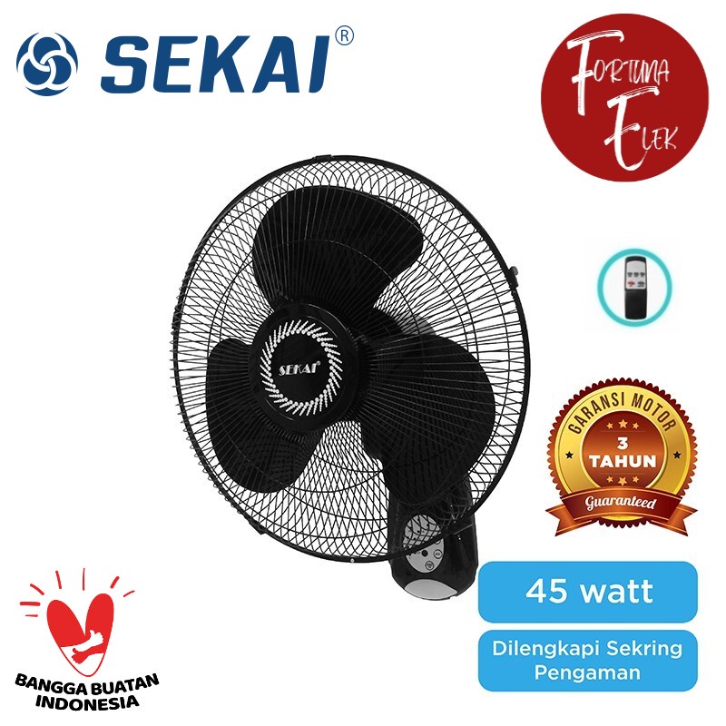 SEKAI Wall Fan Kipas Angin Dinding Remote 16 Inch / 40 cm WFN 1628 RC Remot Hitam / Black