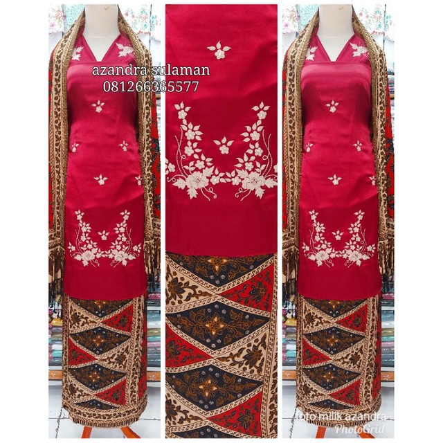 bahan baju kurung bordir suji kasiak manual basiba dengan kain batiak tanah liek khas bukittinggi pa