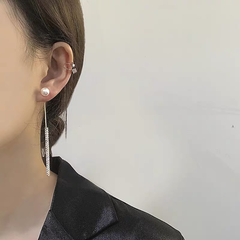 Anting Panjang Bahan 925 Silver Needle Aksen Mutiara Berlian Gaya Korea Untuk Wanita