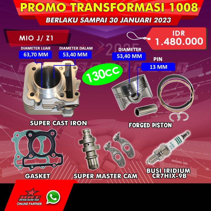Part Mobil Paket Bore Up Brt Mio J - Jupiter Z1 53.4