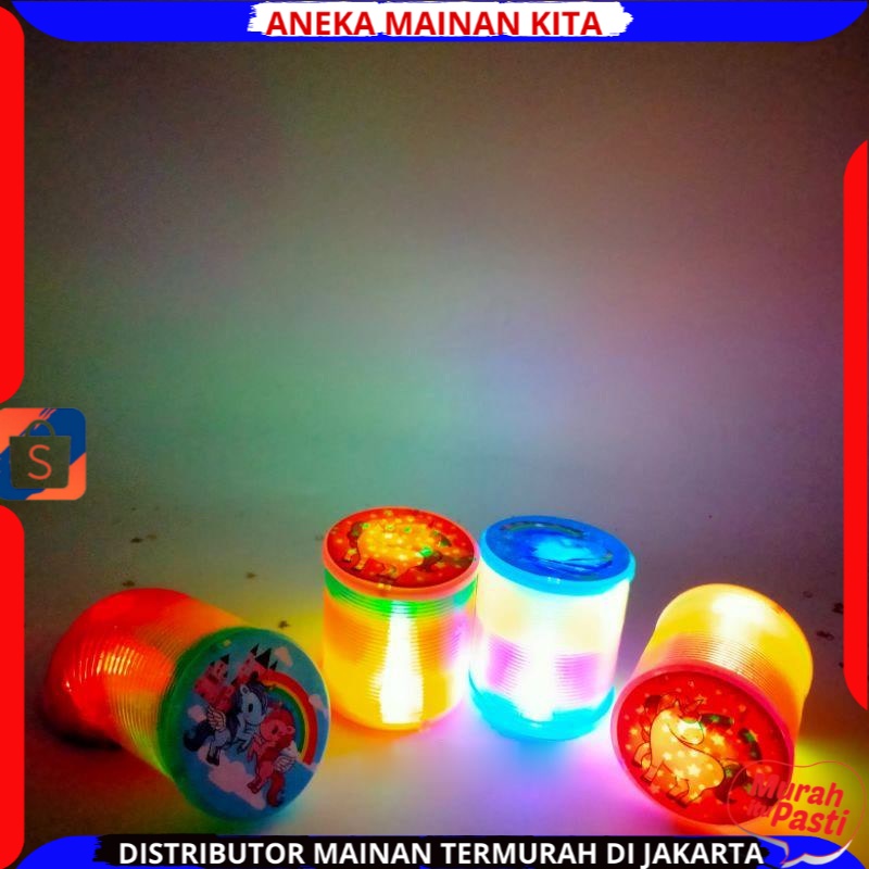 Mainan Anak Per Pegas Pelangi Jumbo Rainbow Spring Slinky Magic Warna Pelangi Ada Lampu