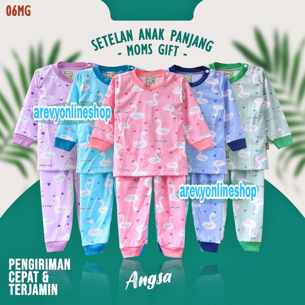 Setelan Baju Bayi Oblong Panjang Anak Moms Gift Baju Panjang Celana Panjang Motif Angsa S M L XL 3-24 Bulan