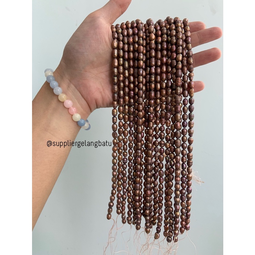 Bahan Mutiara Air Tawar Barok BROWN 6 x 8mm oval coklat pearl rare