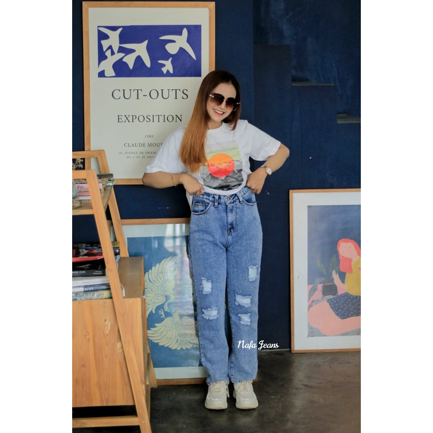 CELANA BOYFRIEND JEANS RIPPED SOBEK LUTUT WANITA // JEANS WANITA SOBEK LUTUT TERBARU //BOYFRIEND JEANS SOBEK TIDAK TEMBUS// CELANA BOYFRIEND JEANS SOBEK DEVIRA