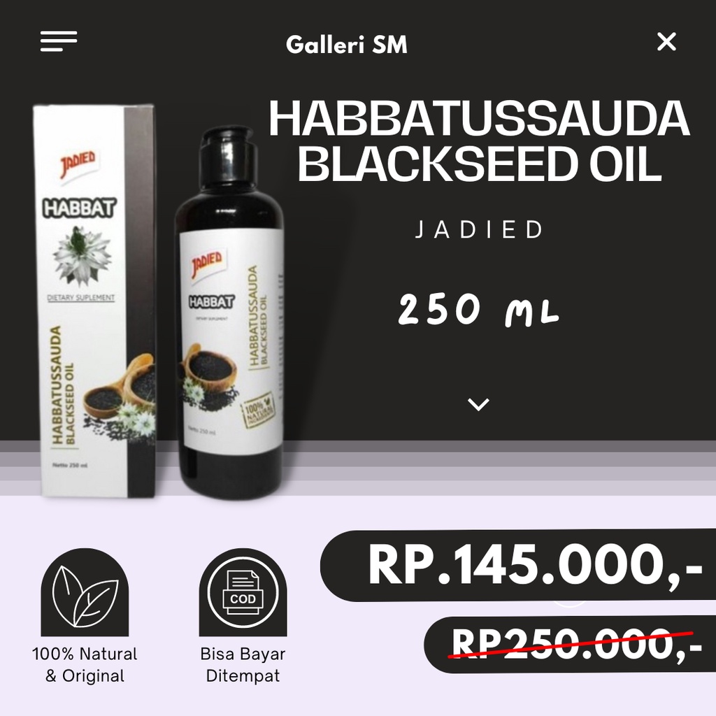 

Habbati Jadied 250 ml Minyak Habbatussauda Oil Habbasyi Black Seed Sesak Napas Imunitas Imune Booster Diabetes Kolesterol Lambung Jantung Tumor