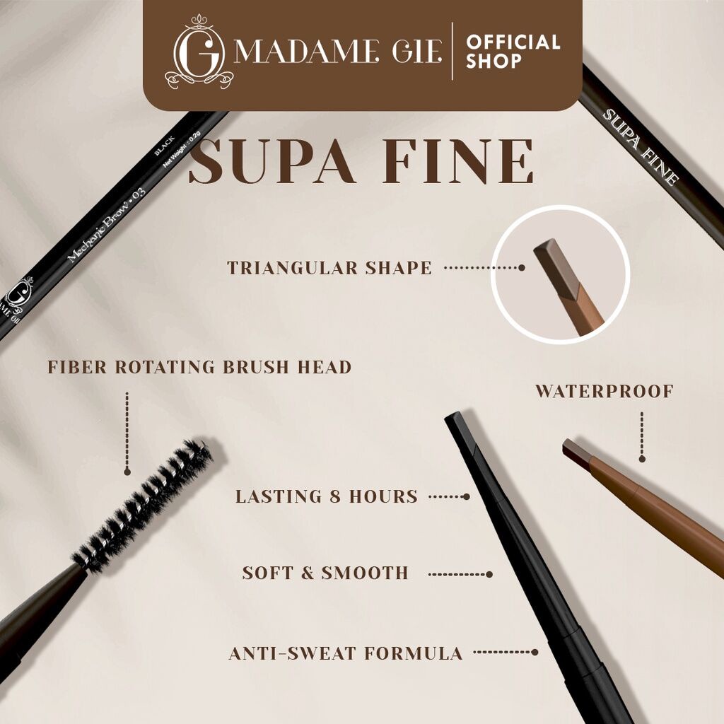 MADAME GIE Supa Fine Mechanic Brow | Pensil Alis Matic | Matic Eyebrow | BPOM