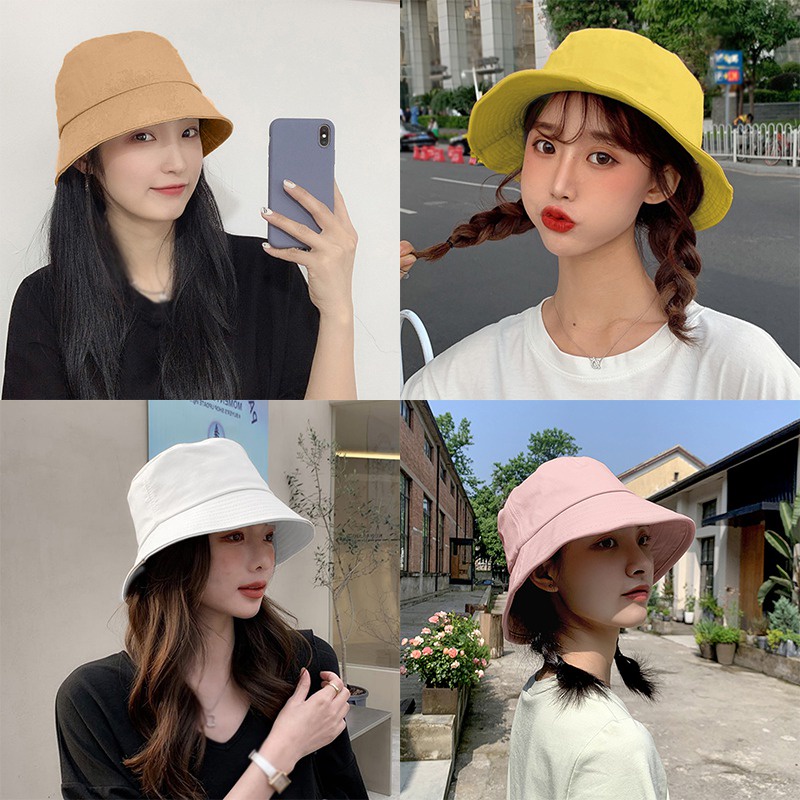 Felicelife Topi Bucket Wanita Warna Solid Topi Nelayan Pinggiran Besar Kasual Musim Semi Topi Tipis