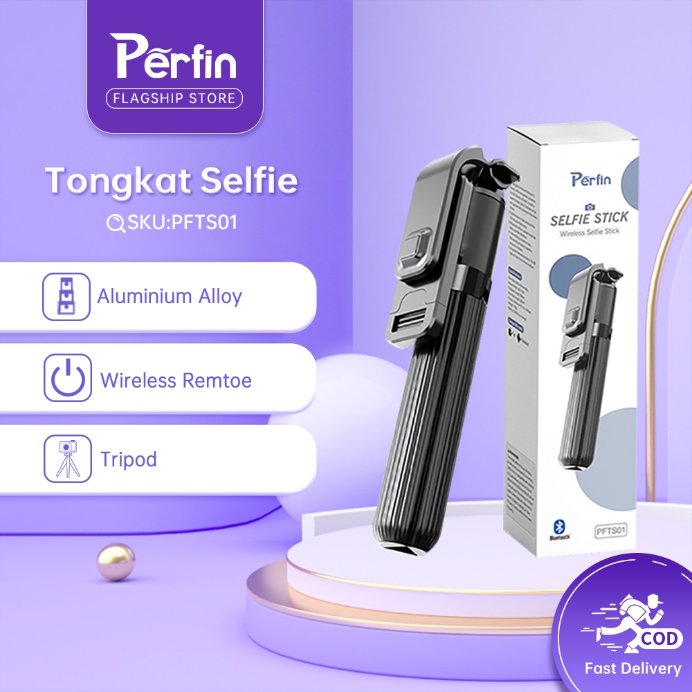 Perfin PFTS01 Tongsis Bluetooth/tripod kecil/Selfie Stick/Tripod Handphone Dengan remote control