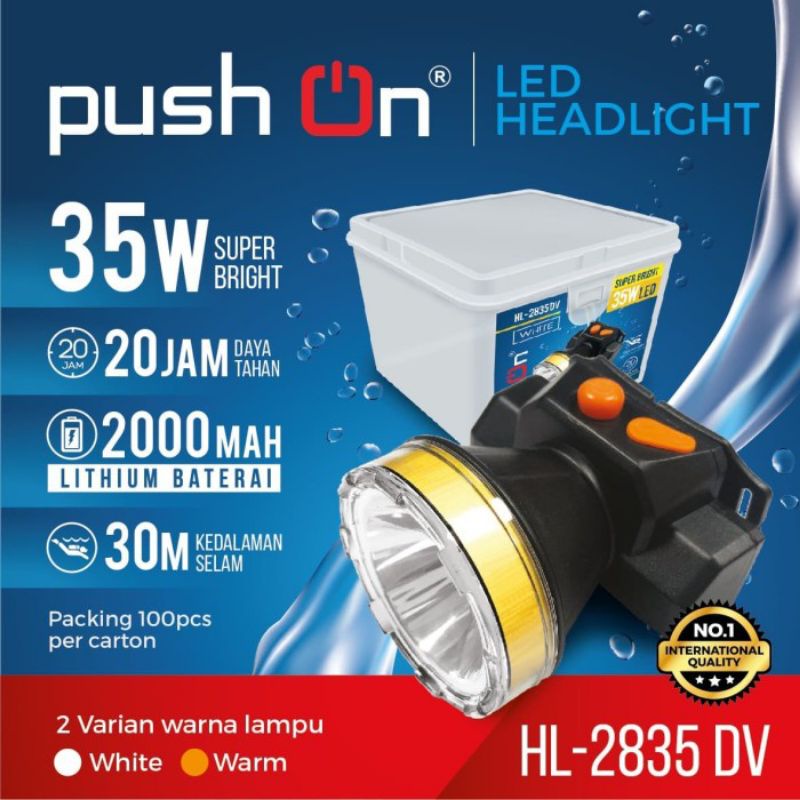 Senter kepala cahaya putih Push on HL-2835dv 35watt