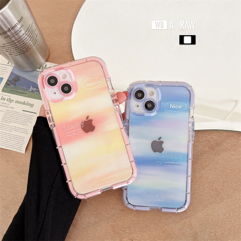 Bersinar Pada Malam Hari Bercahaya Soft Case untuk IPhone 14 Plus Xr Xs Max Ip Apple IPhone 11 12 13 14 Pro Max Wanita Lucu INS Cover Ungu Merah Muda Senyum Gradual Naungan Gadis Hadiah