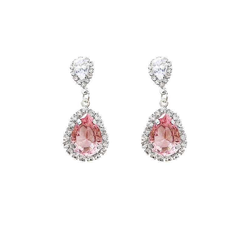 Anting Tusuk Sterling silver 925 Desain Tetesan Air Hias Kristal Zircon Pink Mewah Untuk Wanita