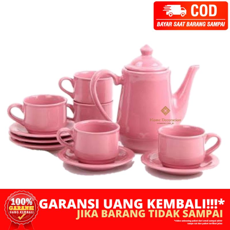 (HOMEDECORA_ID) BERGARANSI COFFEE TEA SET PORCELAIN 5PCS CUP 5PCS SAUCER 1 TEA POT CERAMIC KADO HADI