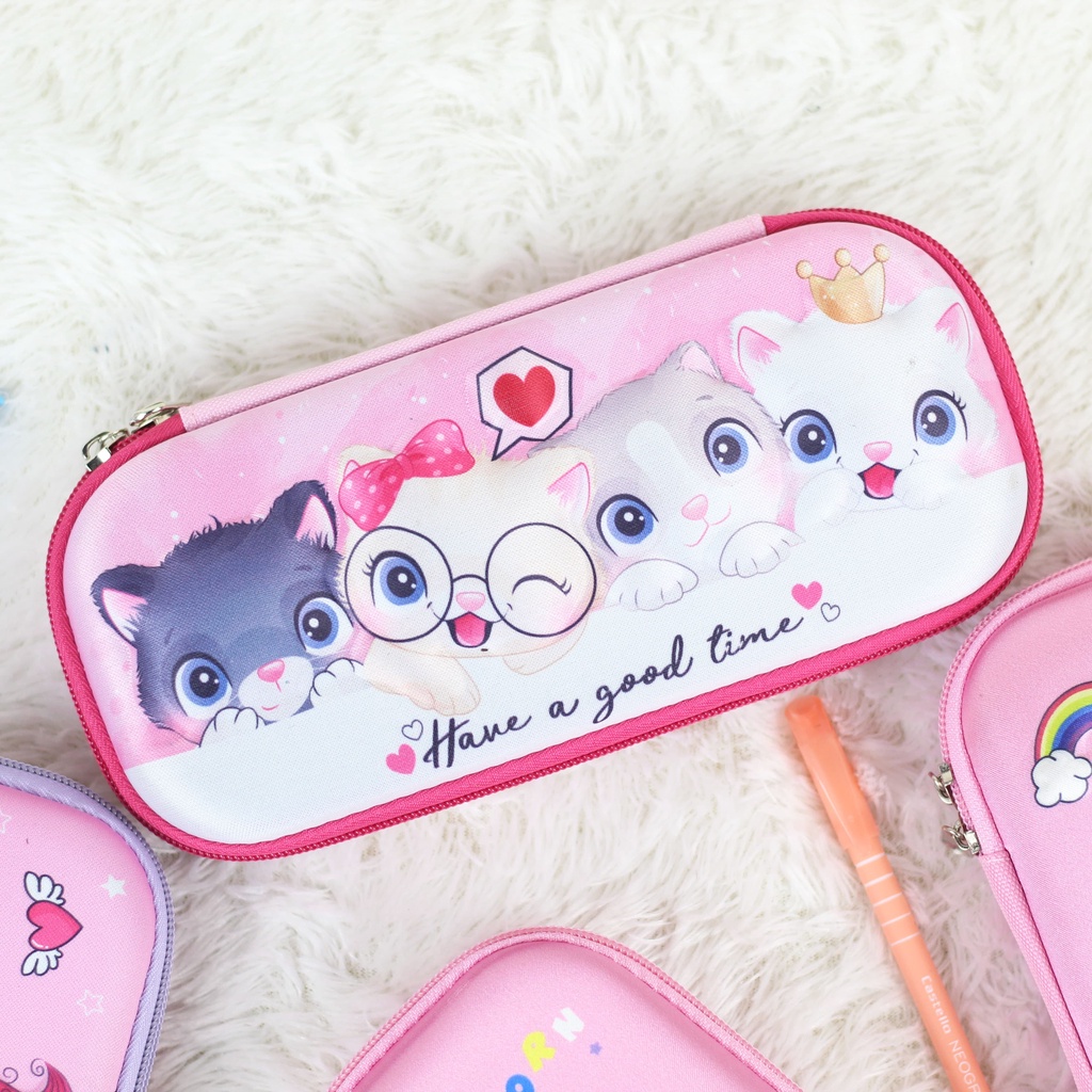 Pencil Case 3D Anak Cewek Karakter Lucu Pink Tempat Pensil Anak Perempuan TK SD Muat Banyak Bahan Tebal Import Terbaik