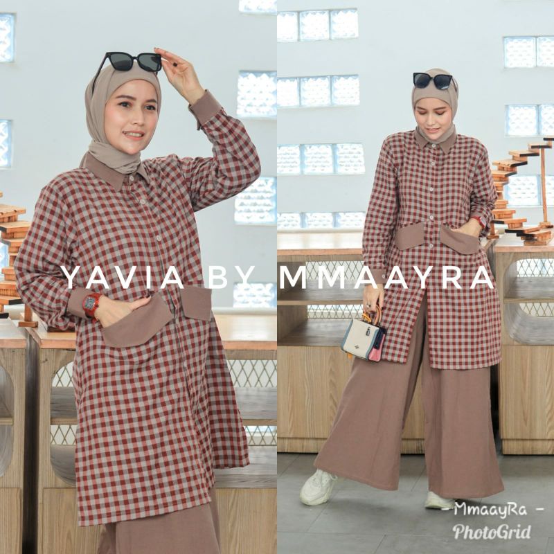 yavia by mmaayra setelan tunik dan kulot lebar katun square baju setelan terbaru ootd hijab baju wan