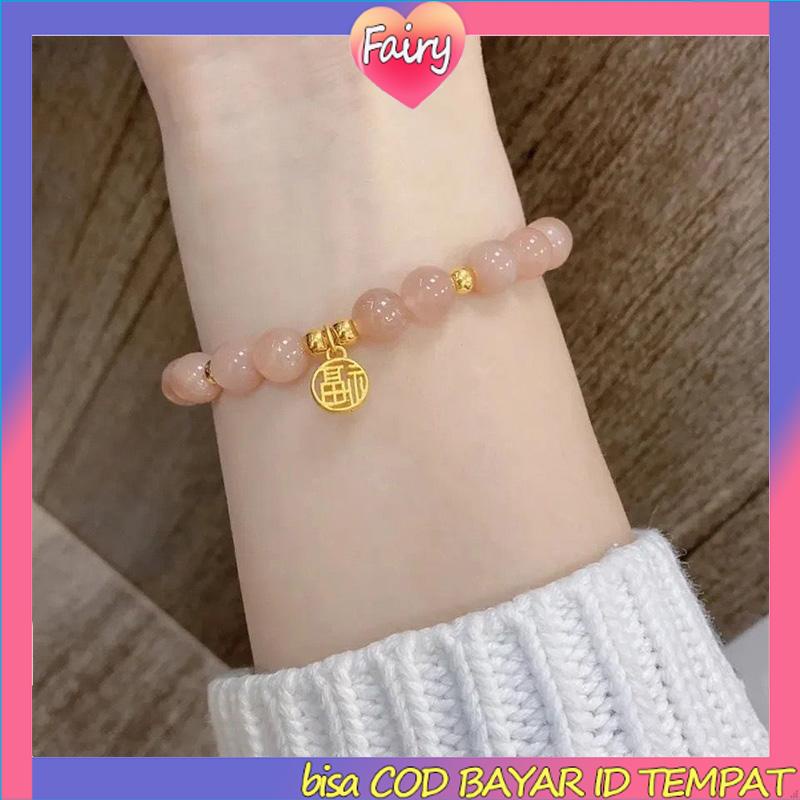 Gelang Kristal Strawberry Bentuk Bulat Warna Pink Untuk Wanita F