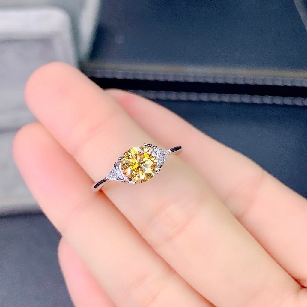 Cincin Zircon Berlian Imitasi Warna Kuning Bahan S925 Sterling Silver Untuk Wanita