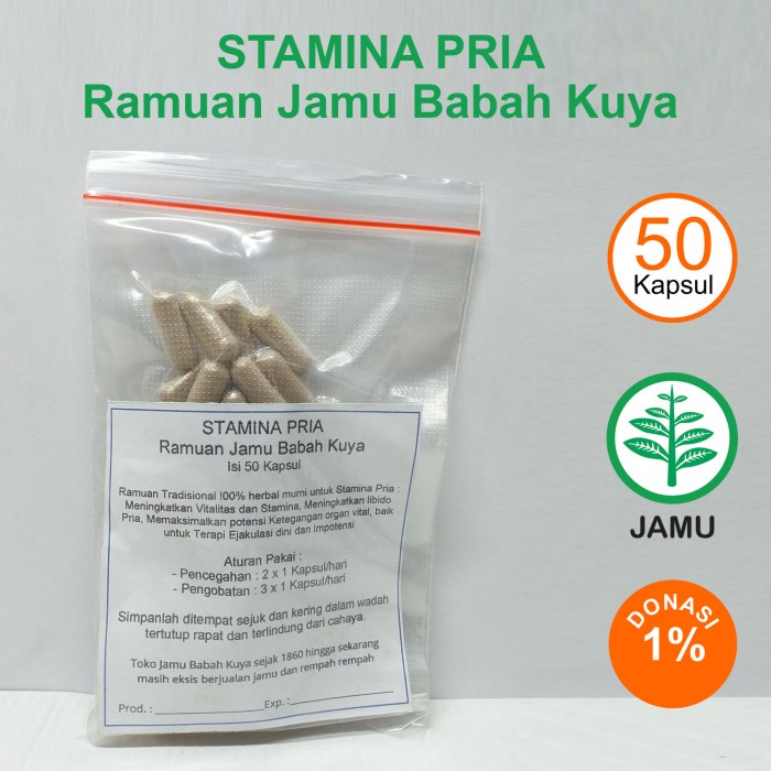 STAMINA PRIA SEHAT 50 KAPSUL TOKO JAMU BABAH KUYA RACIKAN HERBAL TERBAIK 