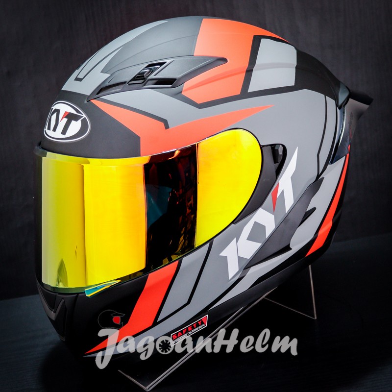HELM KYT FALCON FR RAID PAKET GANTENG  BLACK MATT RED FLUO  FLAT VISOR FULL FACE // helm pria keren 