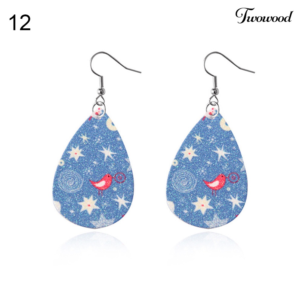 Anting Hook Bahan Kulit Imitasi Model Teardrop Tree Heart Dangle Untuk Wanita