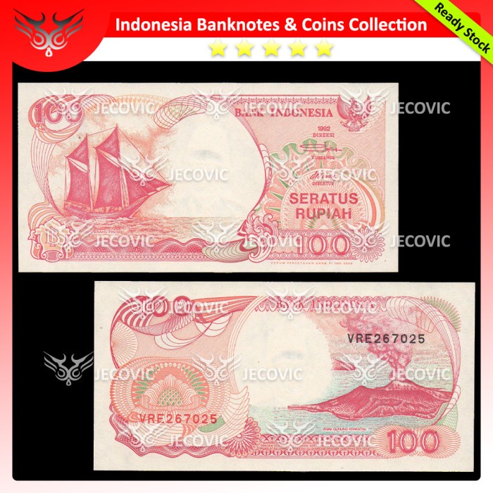INDONESIA 100 Rupiah 1992 Perahu Pinisi , AU to UNC , Uang Kuno