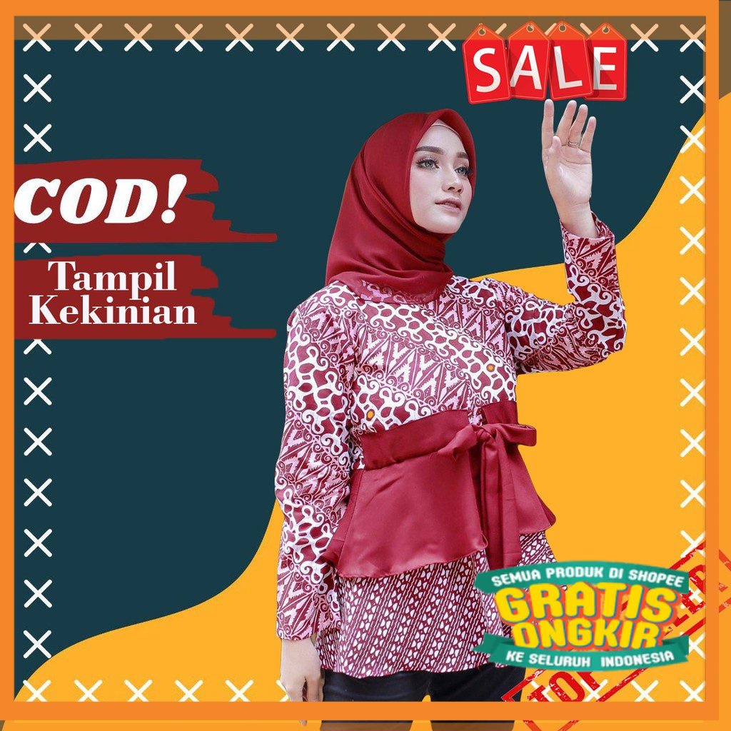 SPESIAL NATAL 2022 Blouse Batik Blus Batik Atasan Wanita Fashion Kekinian Blouse Kombinasi Blouse Wa