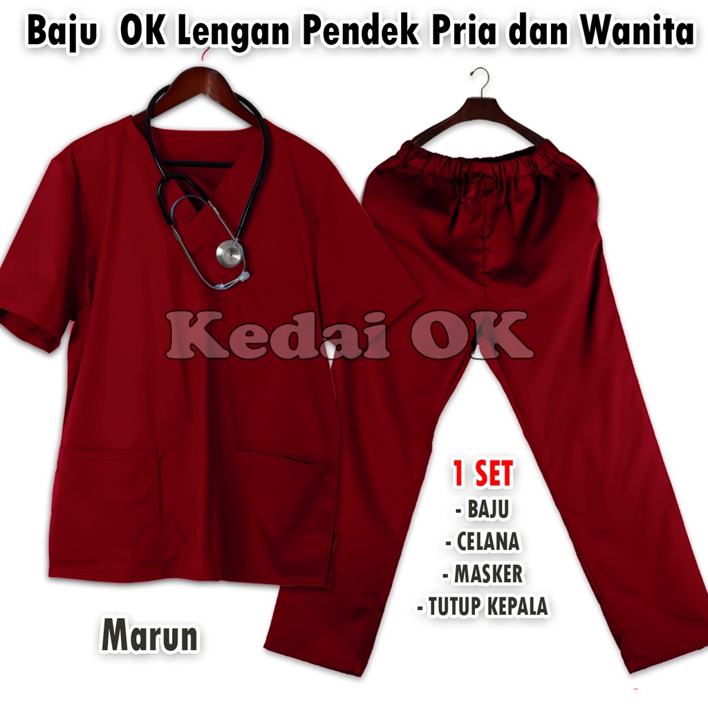 Baju Ok Perawat Medis - Baju Scrub OK - Baju Perawat Lengan Pendek - Seragam Jaga OK - Baju Tindakan OKA - Baju OK Bidan