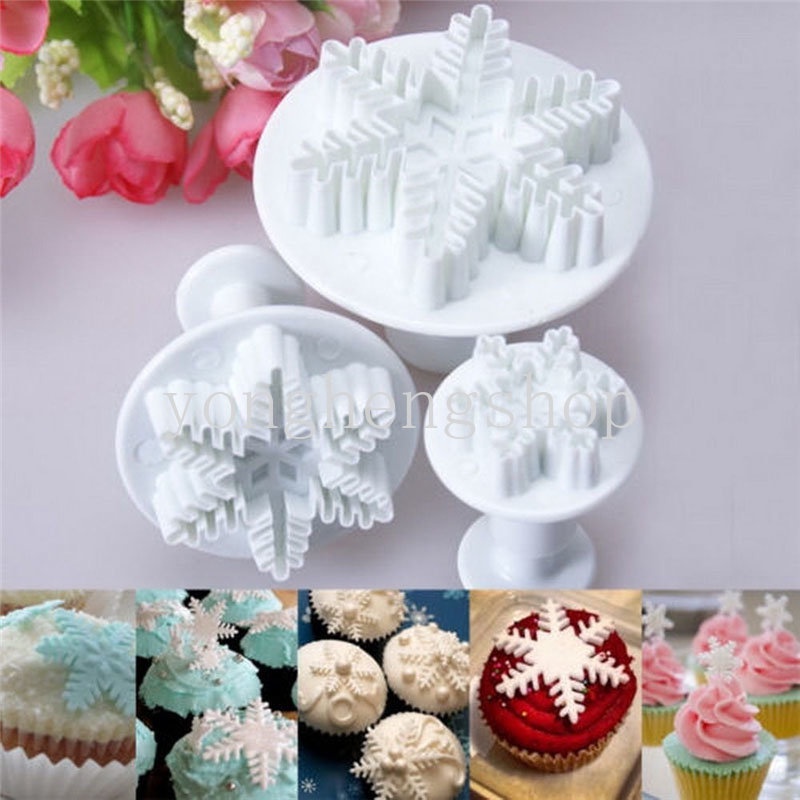 3pcs / set Cetakan Pemotong Biskuit / Kue Kering Bentuk Snowflake Untuk Dekorasi Natal