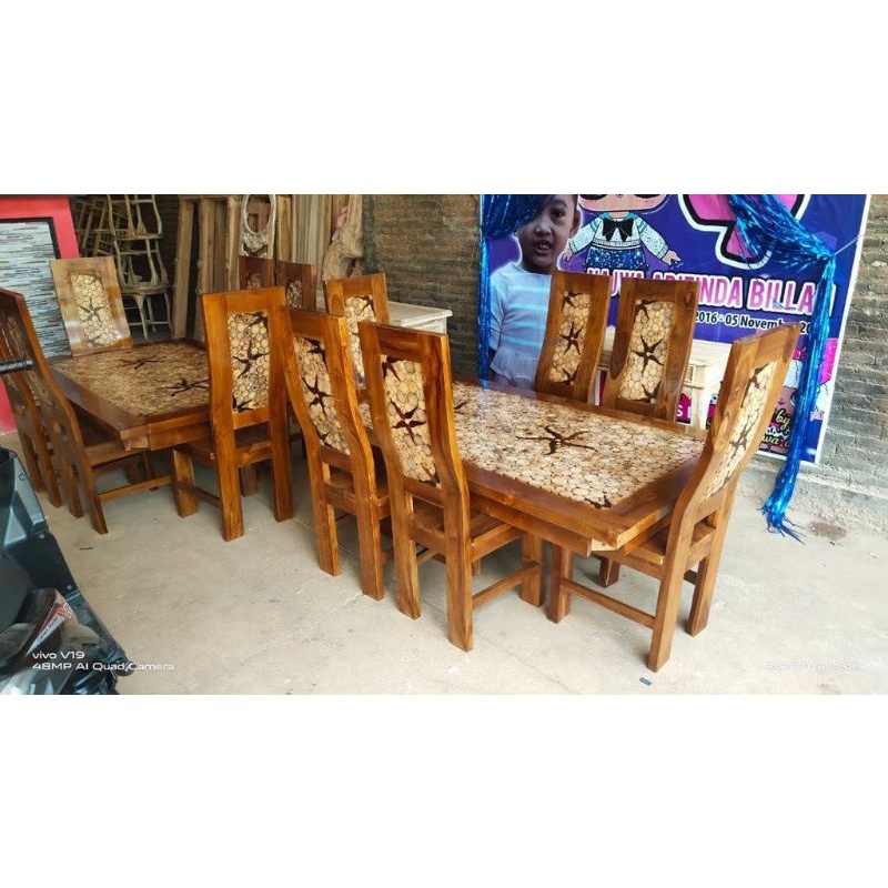 meja makan koin jati