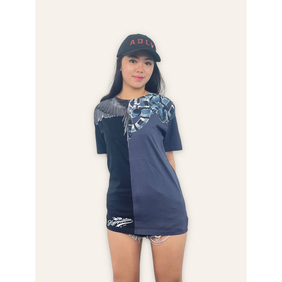 Marcelo Burlon Black/Blue Snake & Wings Black/Blue Tee ORIGINAL