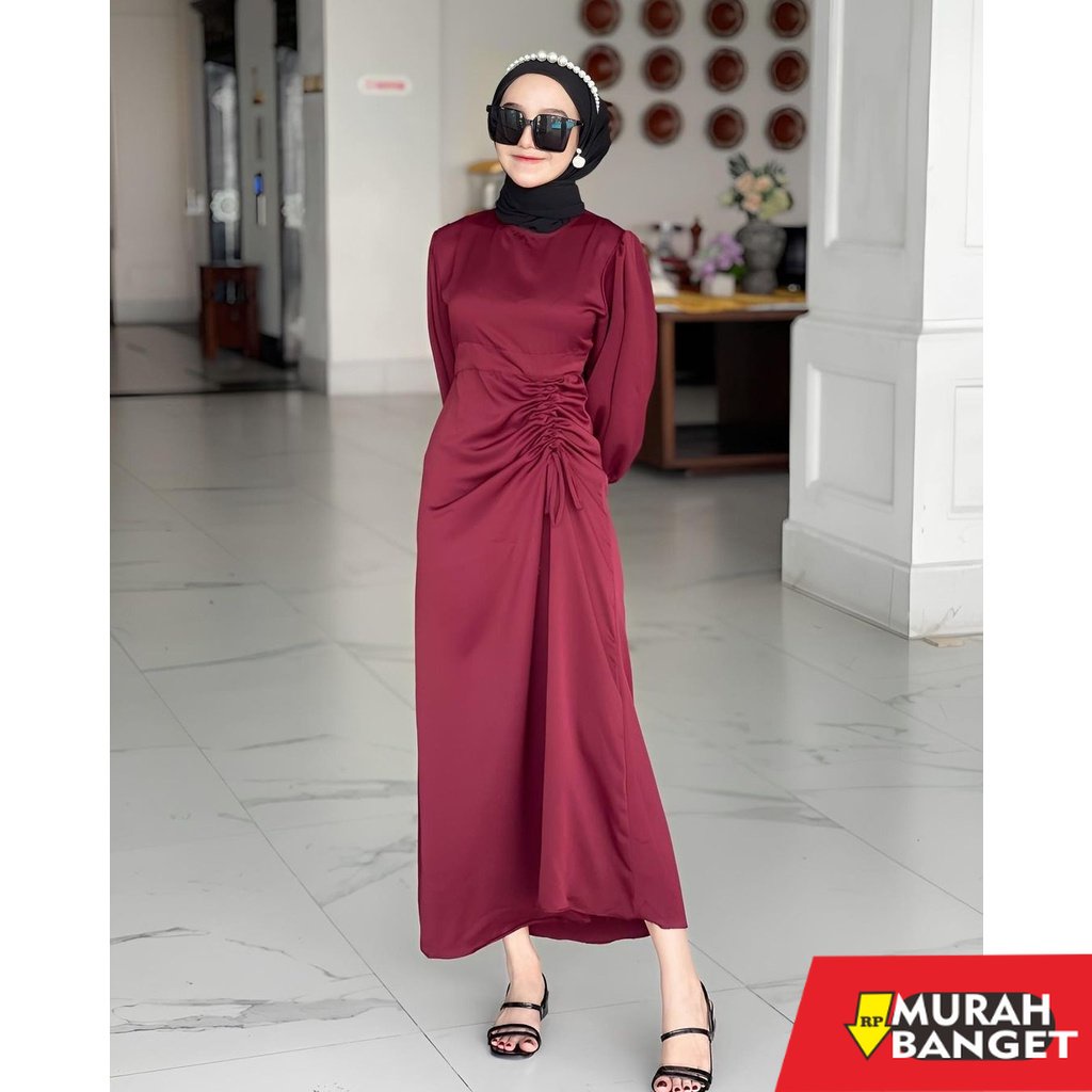 model gamis kombinasi polos terbaru 2022 Abelia Dress - baju gamis Remaja Dewasa Bisa untuk kondanga