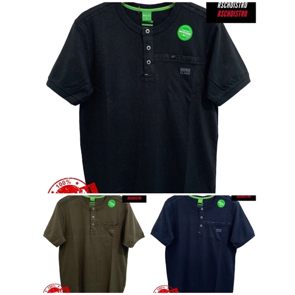 Kaos Oblong Fashion Pria HUGO CLASS Original Kancing Polos PST Kombinasi Pundak Combet Slub M-XXL (K
