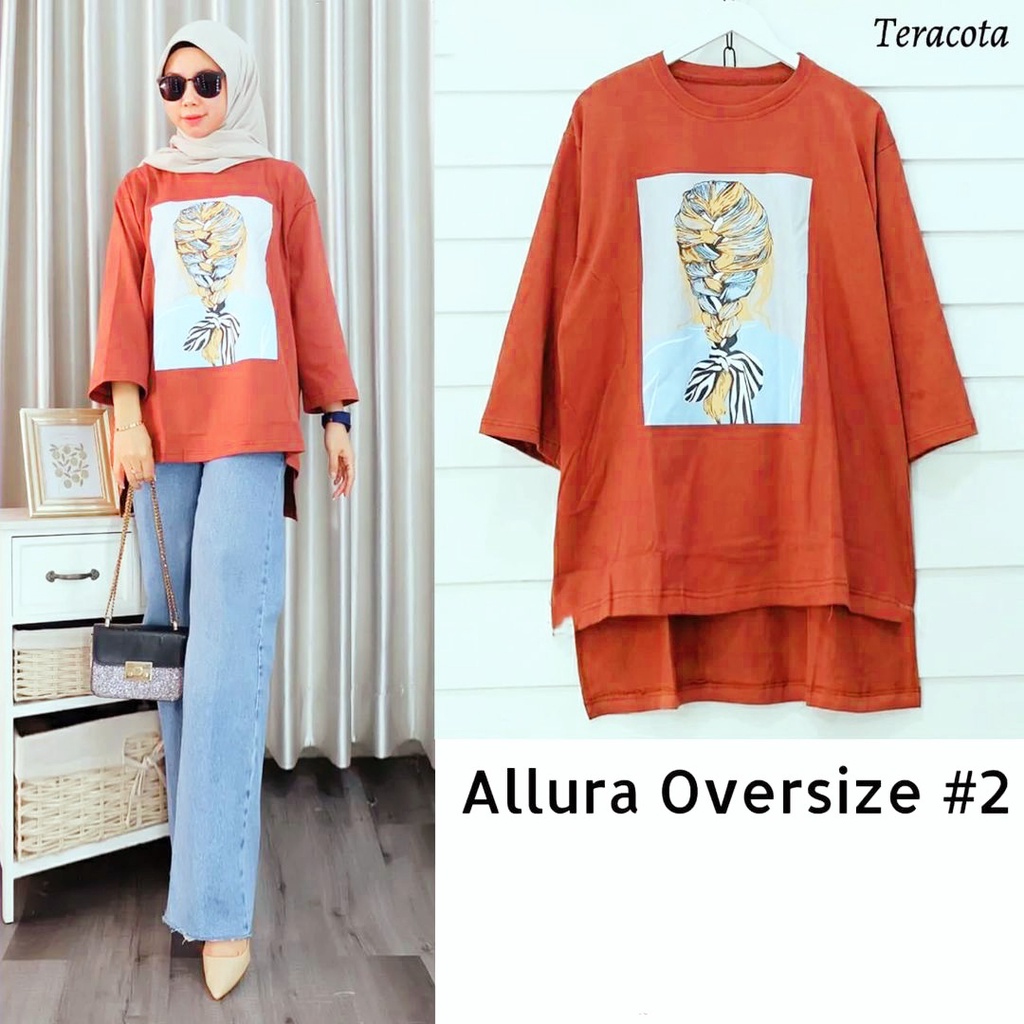 Blouse Wanita korea ALLURA Blouse  #2 Bahan Kaos katun combed Aplikasi sablon Ukuran s - xxxl Kaos oversize wanita Baju atasan wanita korean style Blouse wanita jumbo warna hitam